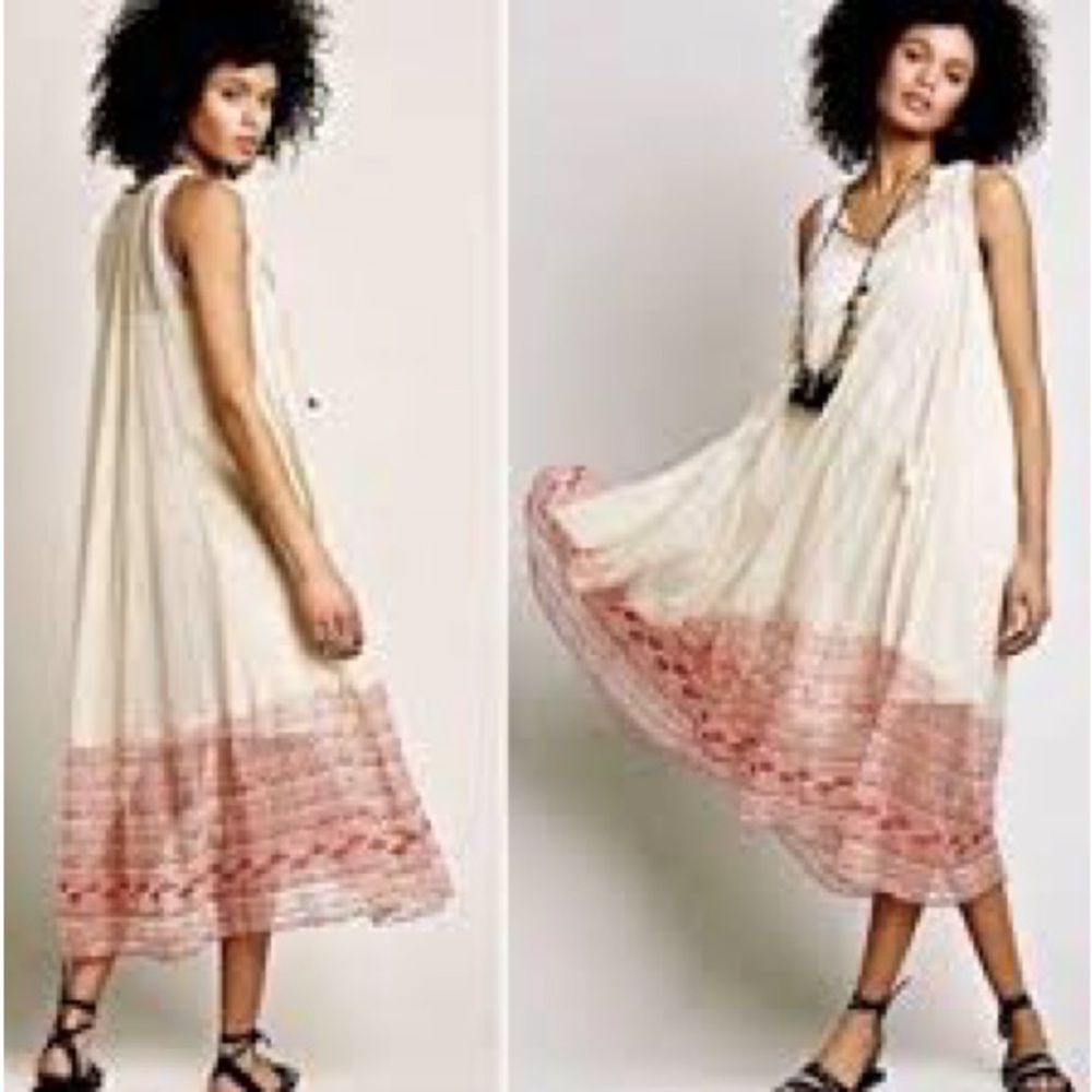 Free People Full Of Love Shapeless Gauze Prairie Midi Boho Dress
